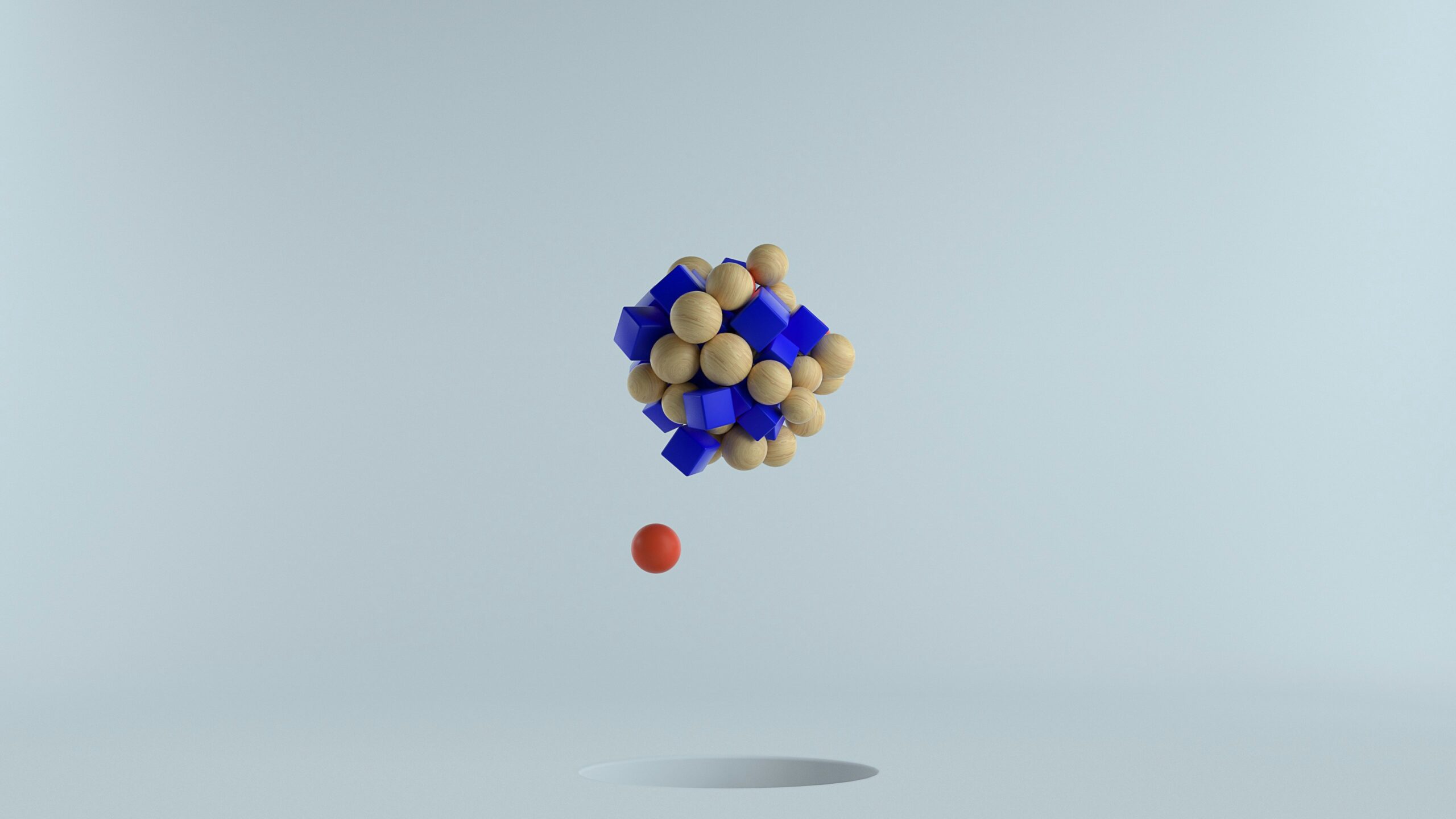 A red ball floating separately symbolizing AI-driven empowerment and independence.
