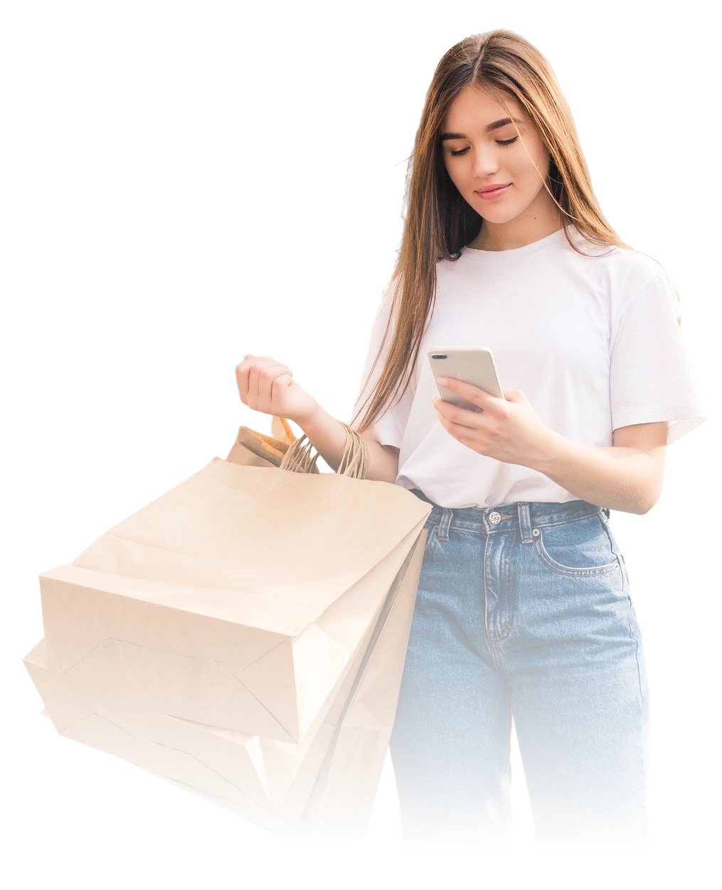 sharing-good-news-with-friend-close-up-beautiful-young-smiling-woman-holding-shopping-bags-mobile-phone-while-standing-outdoors copy A hand holding an iPhone